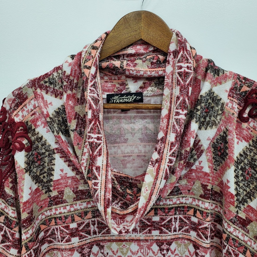 Absolutely‎ Famous Womens 3X Boho Aztec Print Top Pink Red Cowl Neck Plus Size - Picture 8 of 13